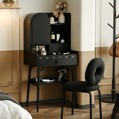 Coiffeuse 29,49 "de style français avec rangement noir et miroir de maquillage