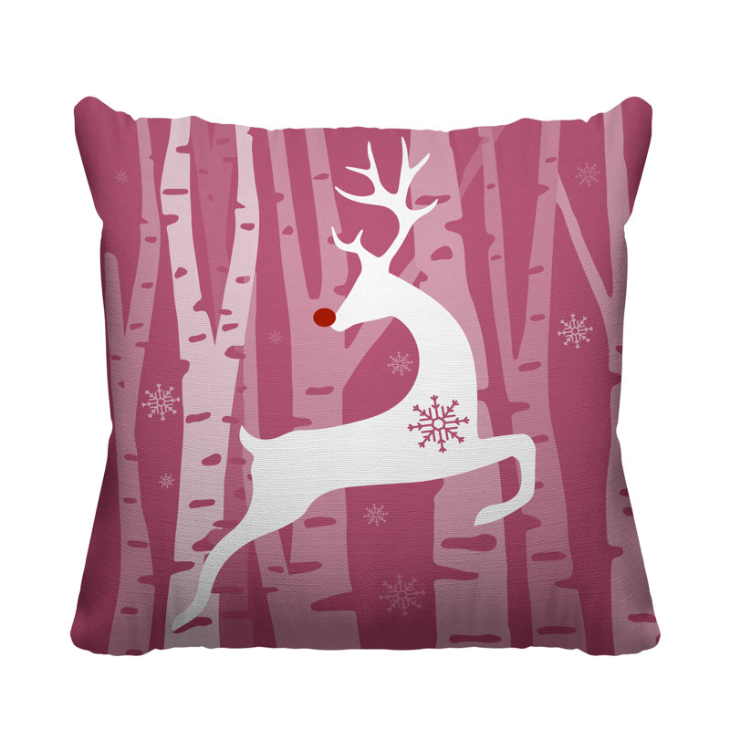Coussin décoratif intérieur / extérieur Reindeer, Rose, 15 po x 15 po, Carré