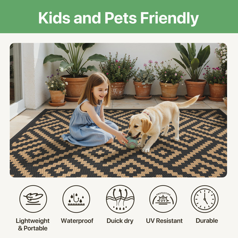 Shimeek Reversible Black / Brown Waterproof Outdoor Mat, Polyester, Rectangle 7'10" x 10'3"   