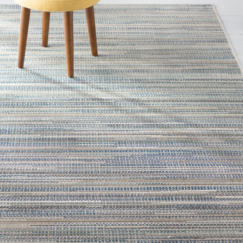 Victorine Striped Sand Azure Turquoise Indoor Outdoor Runner Rug, Runner 2'3" x 7'10