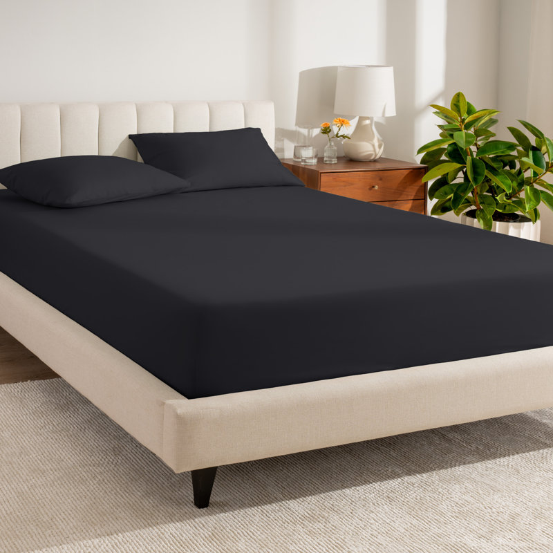 260 Thread Count Organic Cotton Percale Fitted Sheet, Twin XL Fitted Sheet, Black