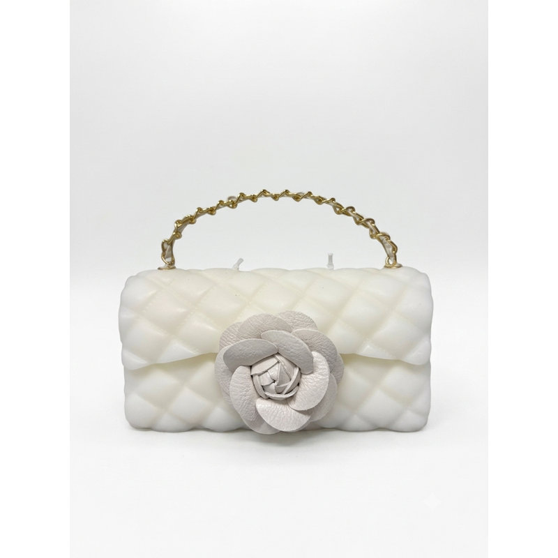 Bougie sculptée classique blanc et blanc Camelia, White