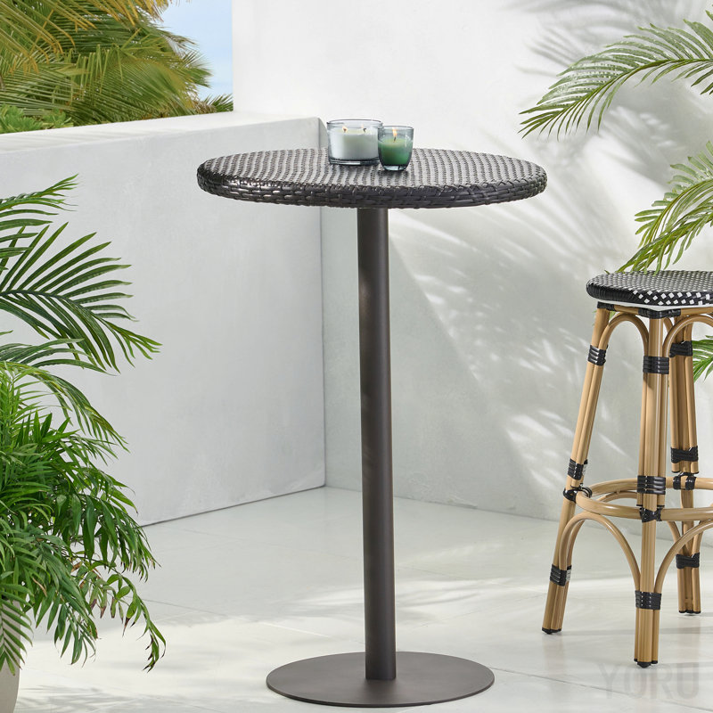 Table de bar d'extérieur ronde en rotin de 26 po Pe, Multibrown