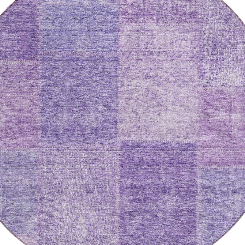 Tapis lavable rond 8 pi mauve et mauve lavande