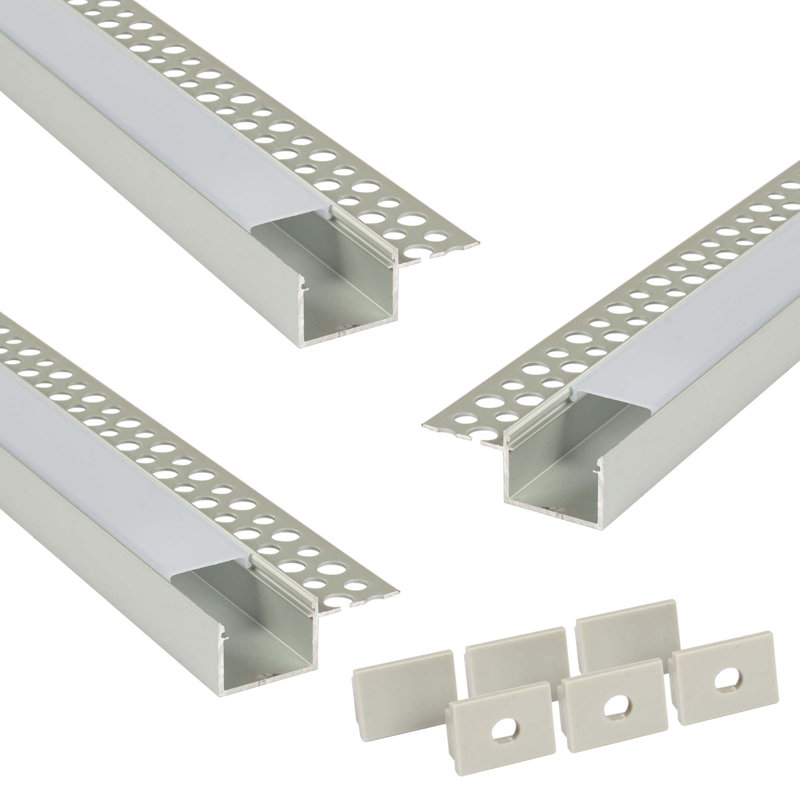 3.3Ft Drywall Aluminum LED Channel 3-Pack, End Profile, 5/7" (Nominal) Channel Width, End Caps And 1 Frosted Lens Included