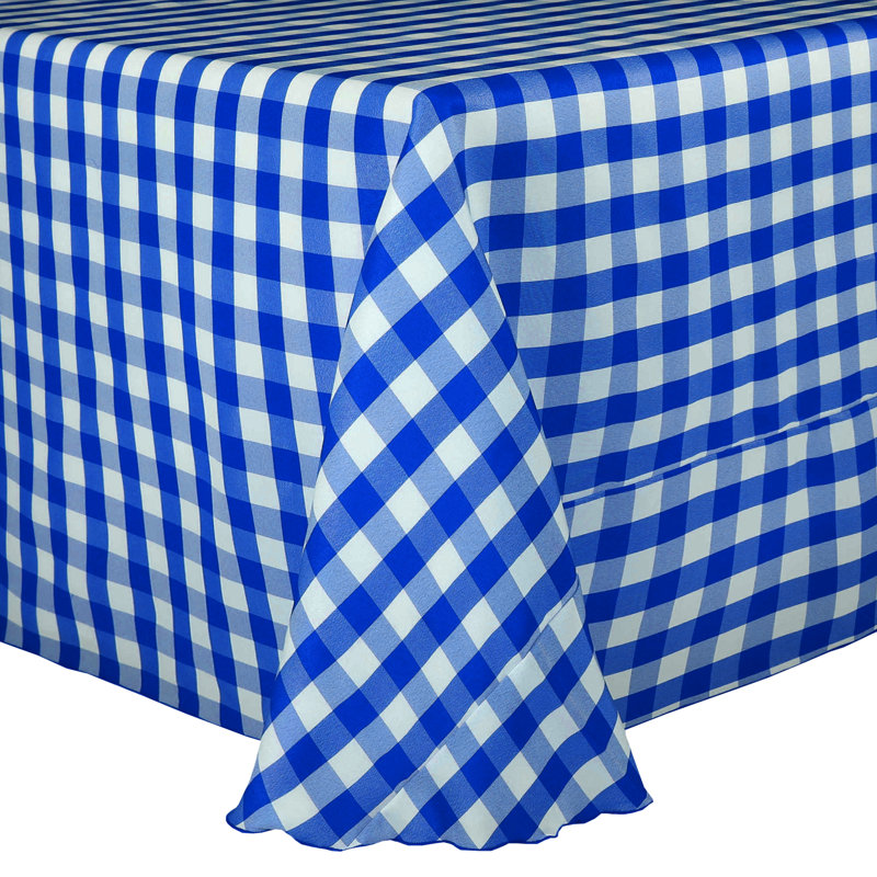 Gracie Oaks - Square Polyester Gingham Checkered Tablecloth, Royal/White, 120" x 120", 5