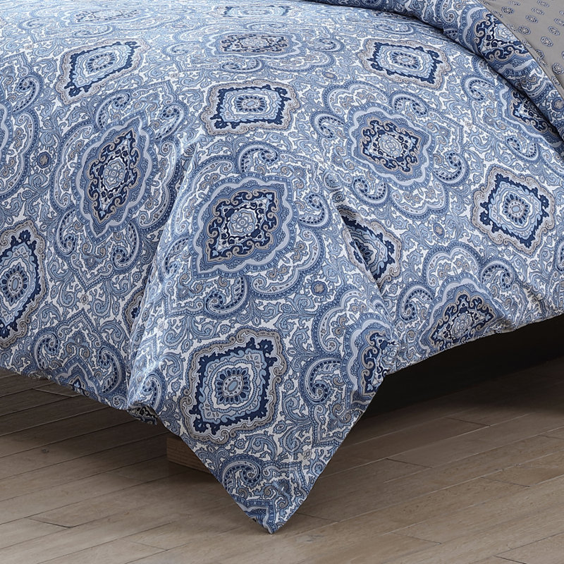 Milan Blue and Gray Cotton Twin Reversible Comforter Set