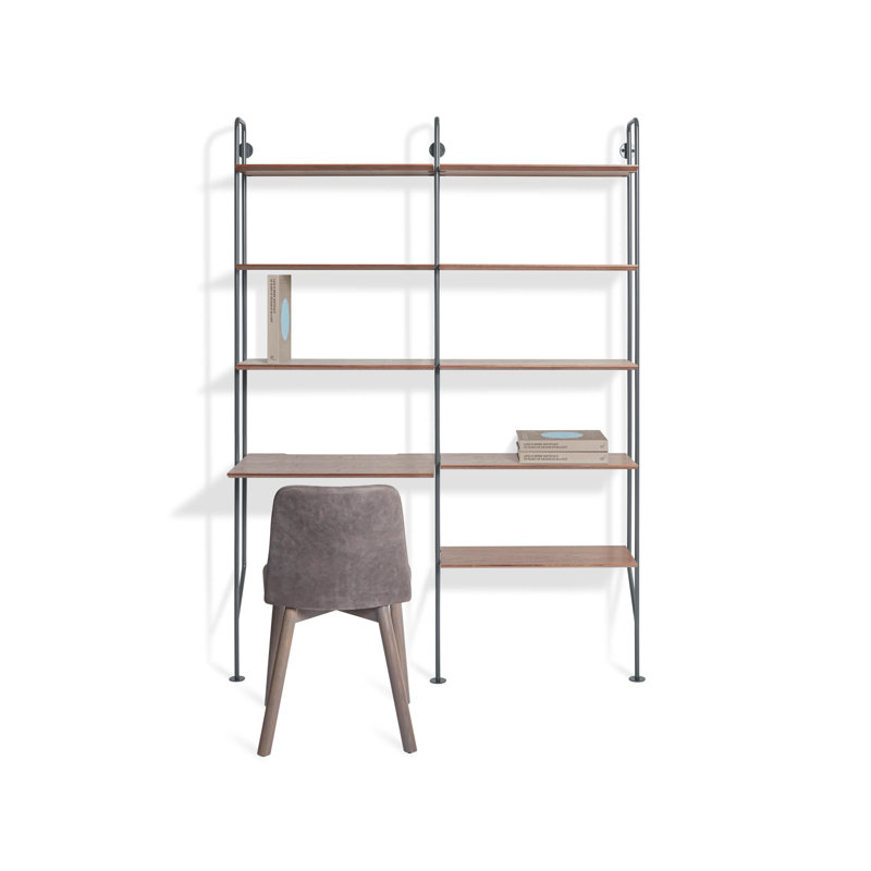 Hitch 2 Piece Writing Desk Office Set, Slate, Walnut