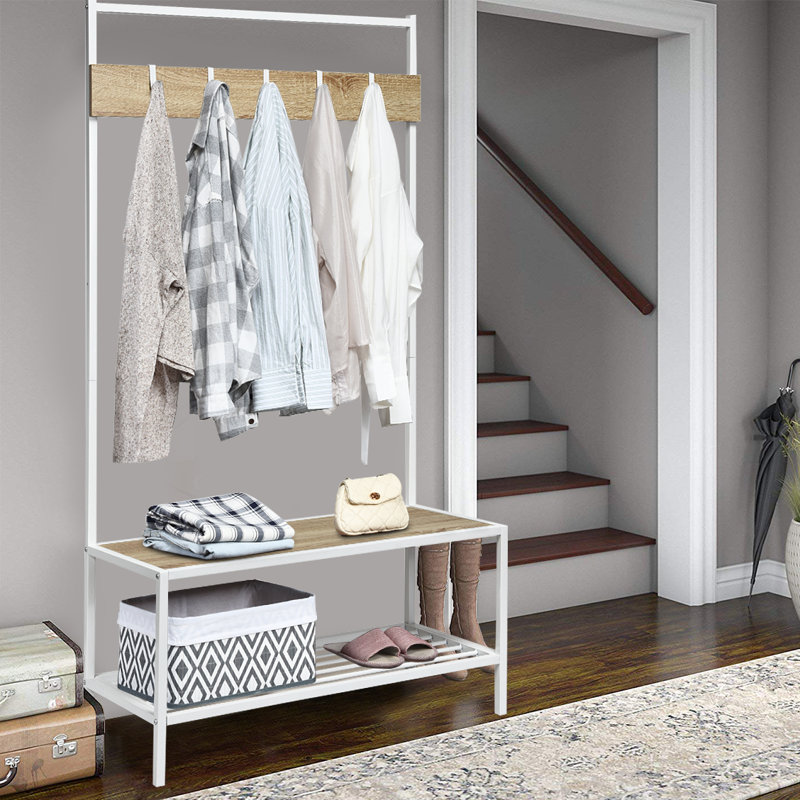Sungu Hall Tree 35.5'' Wide with Shoe Storage, Natural
