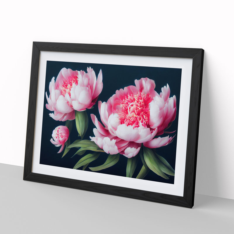 XH1022-7589X Royal Peonies - Single Picture Frame Painting, Black , 46cm H x 64cm W x 2cm D