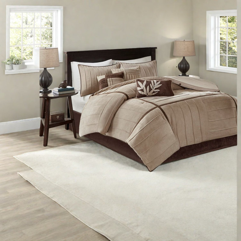ensemble de literie en faux suède, polyester beige, design moderne décontracté pour la maison