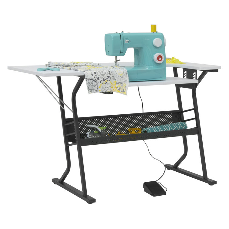 58.75” x 36.5” Foldable Sewing Table with Sewing Machine Platform and  Wheels 