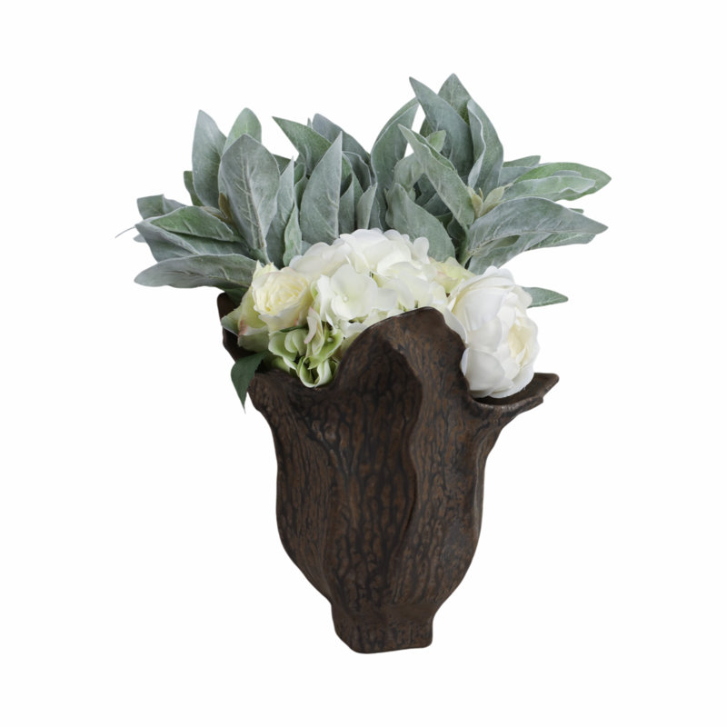 Sagebrook Home 16" Zaldana Large Porcelain Vase, Ivory, Brown, 13" H x 9" W x 9" D