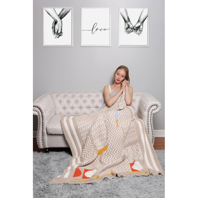 Jeté de luxe à motif géométrique , Beige