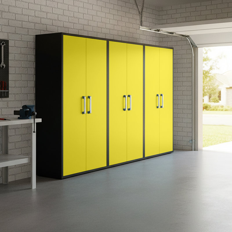 Eiffel 35" Modern Garage Storage Cabinet Set with Adjustable Shelves in Yellow, Black/Yellow
