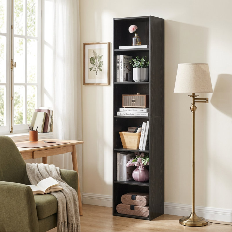 63" H 6-Tier Standard Bookcase, Black