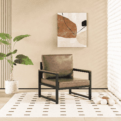 Chaise d'appoint Mid-Century moderne avec structure en bois, fauteuil de lecture en cuir polyuréthane, siège de lecture pour les loisirs et cabine pour salle de séjour