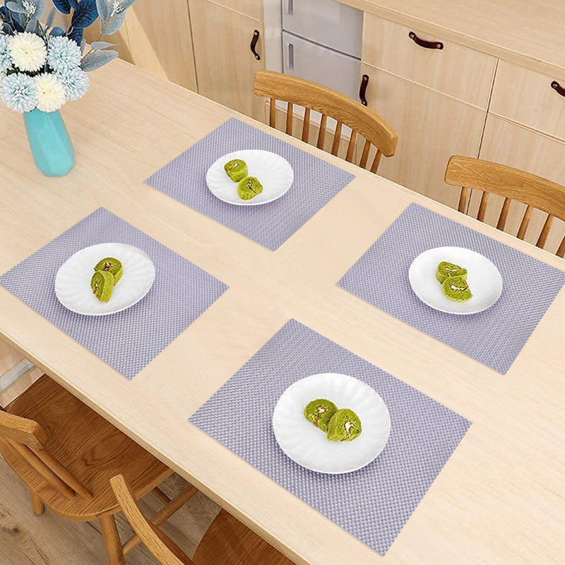 Silver PVC Placemats Set Scratch Heat Resistant Washable Table Protectors for Christmas Table Decor, Silver