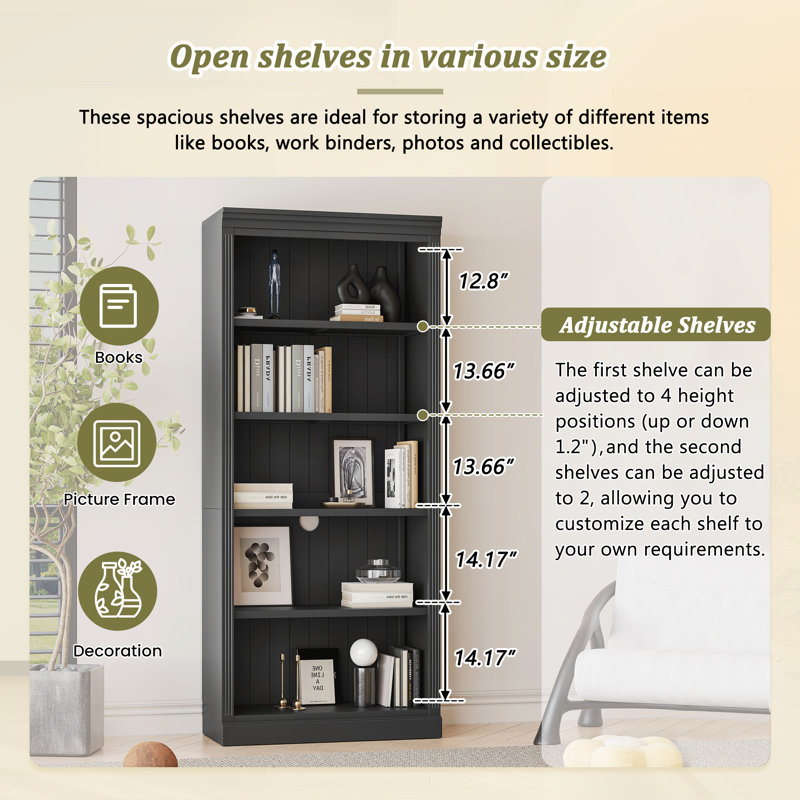 Five Solid Wood Bookshelves With Light Strips