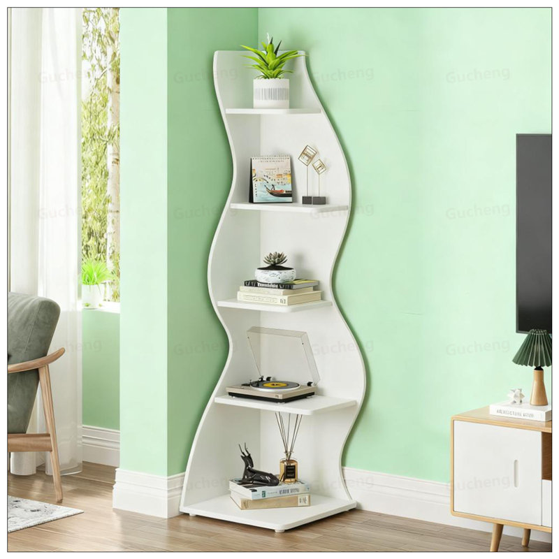 5-Tier Wall Corner Bookshelf With Adjustable Shelves For Efficient Storage And Stylish Home Decor, White