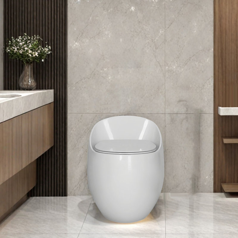 Toilette moderne en forme d'œuf - 1 pièce, 1,28 GPF, chasse simple, blanc brillant, conception écoénergétique, Blanc