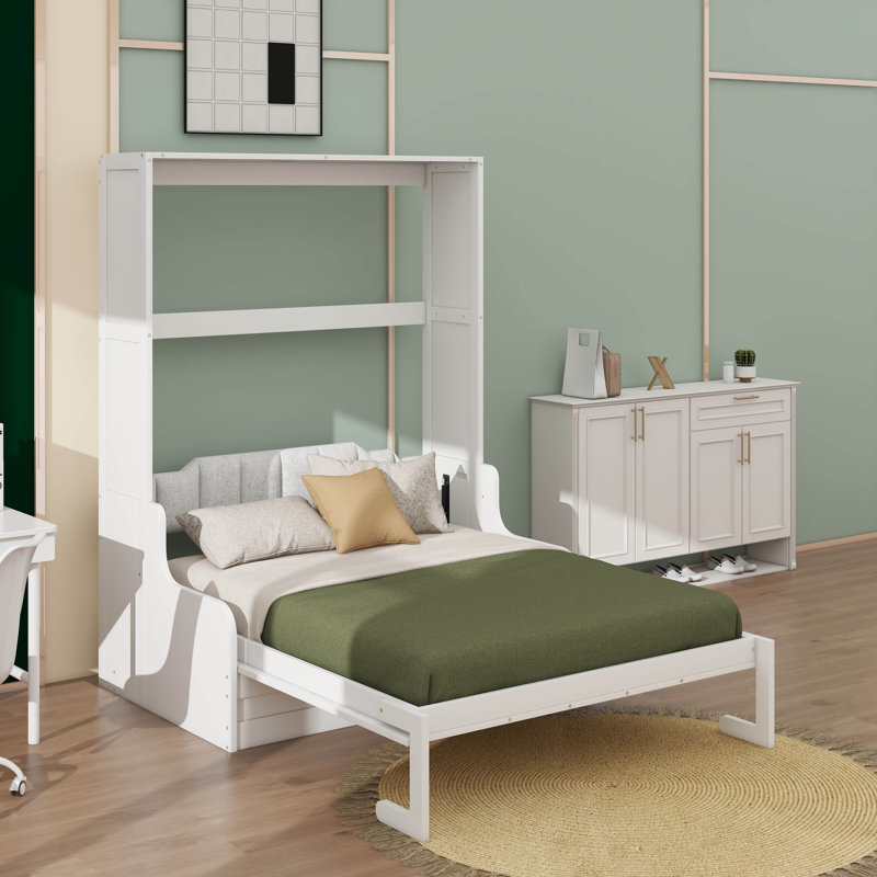 Queen Size Murphy Bed With Cushion, White