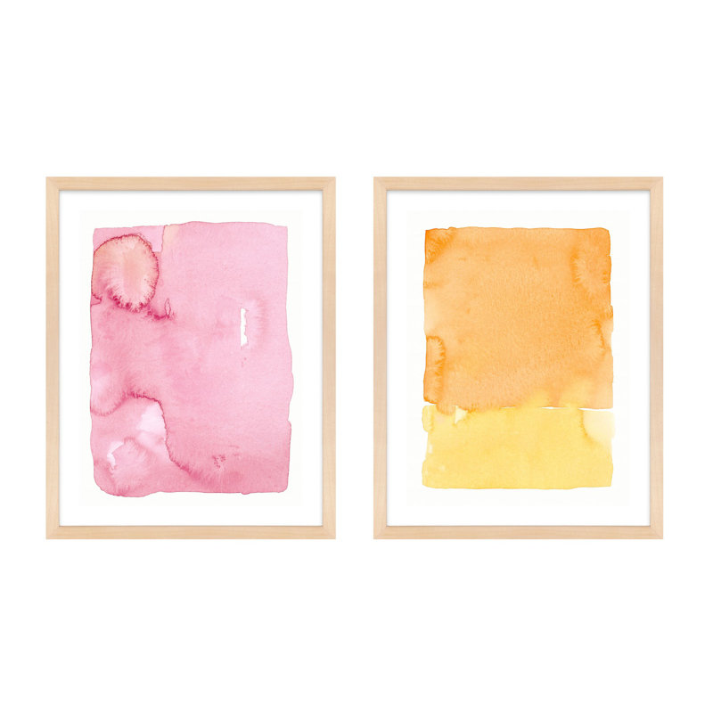 Pink & Orange Splash Set Of 2 Print by Jacques Pilon, 25" H x 20" W, Maple Wood