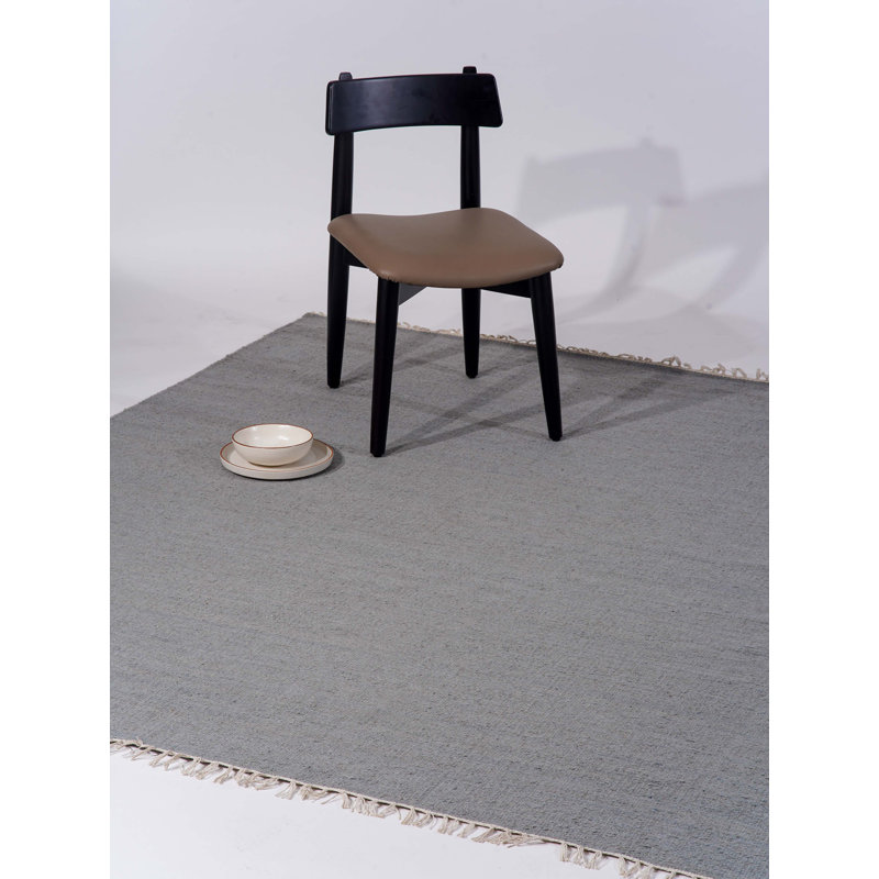 Alithea Hand Woven Flat Weave Kilim Wool Eco-Friendly Area Rugs - Square, Silver Color, Plain Solid Design, Low Pile Handmade Area Rugs for Living Room, Bed Room