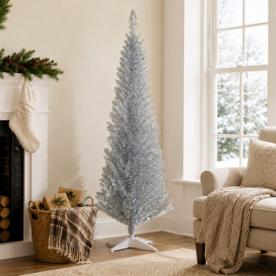 Arbre de Noël argenté HOMcom 5 pi, arbre de Noël artificiel mince avec 294 pointes de branches réalistes, base en plastique