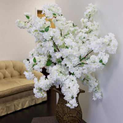 White Cherry Blossom Stem Set of 3 – 40" Tall Faux Flowers