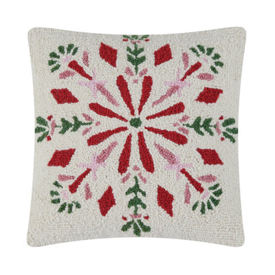 Festive Folk Snowflake Wool Hook Holiday Pillow