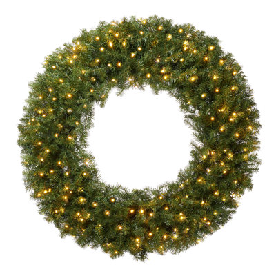 Pre-Lit Faux Holiday Wreath, Green Fir with White LED Lights
