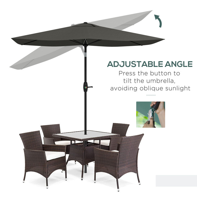 Rectangular Market Patio Umbrella With Crank And Push Button Tilt, 97.6" H x 118.1" W x 78.7" D, Grey
