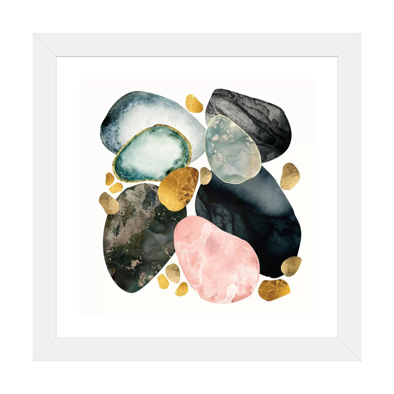 Pebble Abstract - impression d'art graphique, H 16 po x l 16 po x p 1 po, Papier encadré blanc, Blanc