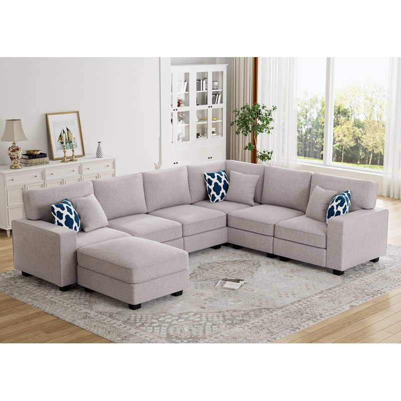 Flexible Combination Module Reversible Sectional Sofa, Gray Polyester Blend