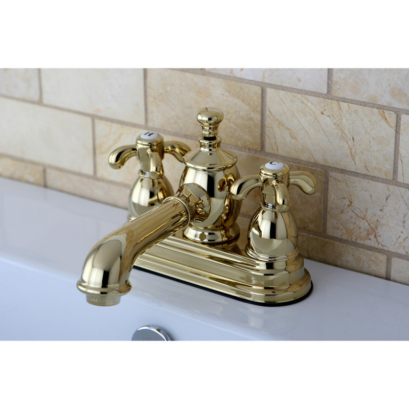 Robinet de salle de bain central à 4 poignées et 3 trous à fixation sur le comptoir avec laiton escamotable Kingston