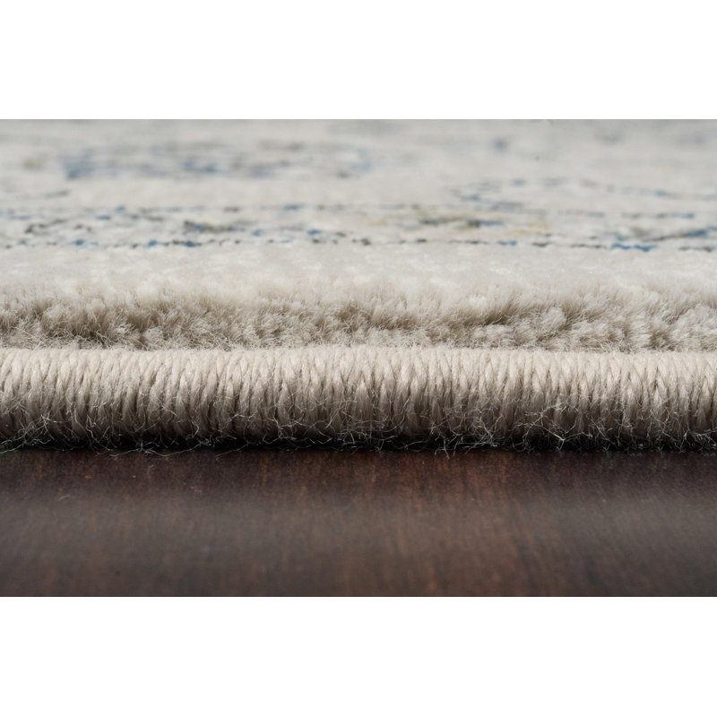 Tapis floral crème / gris, Rond 7 pi 10 po