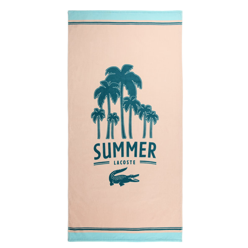 Lacoste Oversized Cotton Beach Towel 36x72, Palm Tree Light Pink