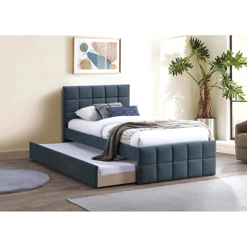 1 lit double avec tête de lit et pied de lit tapissier, Gris anthracite, Double