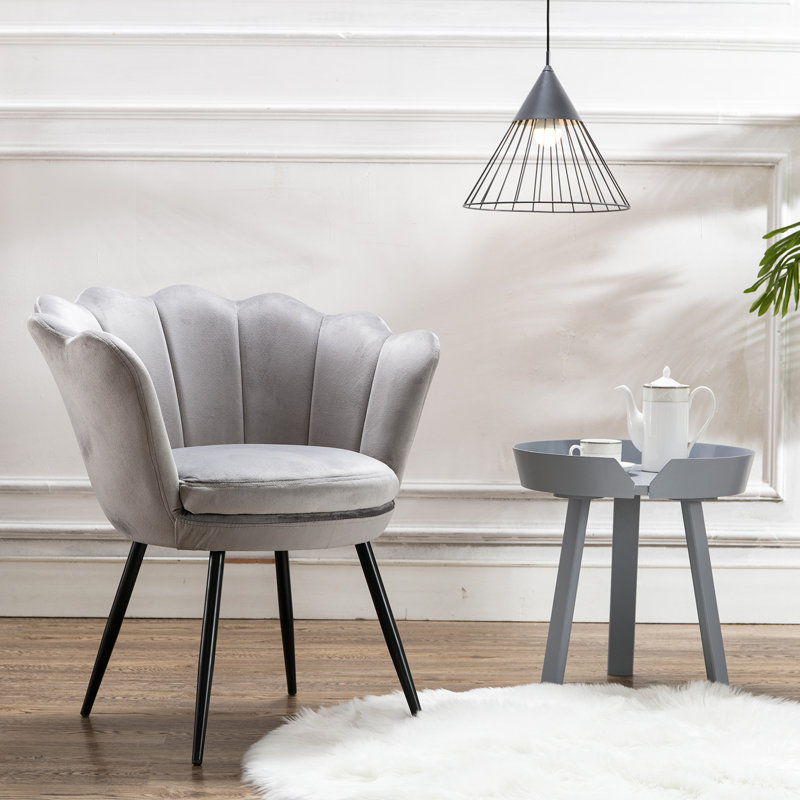 Aguilard Modern Upholstered Wide Tufted Armchair Accent Chair , Black, Velvet, in Grey
