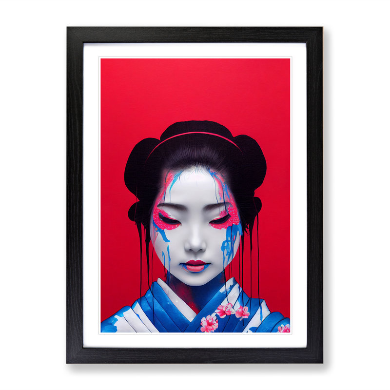 Geisha Splash No.2 - Single Picture Frame Painting, Black, 46cm H x 34cm W x 2cm D