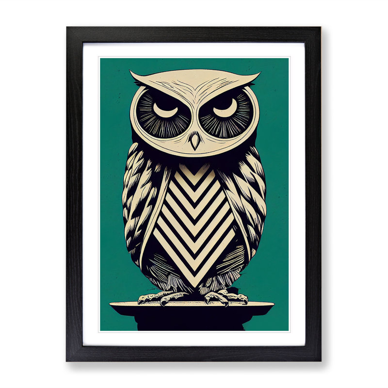 Sitting Owl - Framed Print, Black, 46cm H x 34cm W x 2cm D