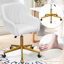 Fauteuil de bureau réglable en cuir de polyuréthane blanc avec roulettes, fauteuil de coiffeuse pivotant ergonomique avec base en métal doré-650534583