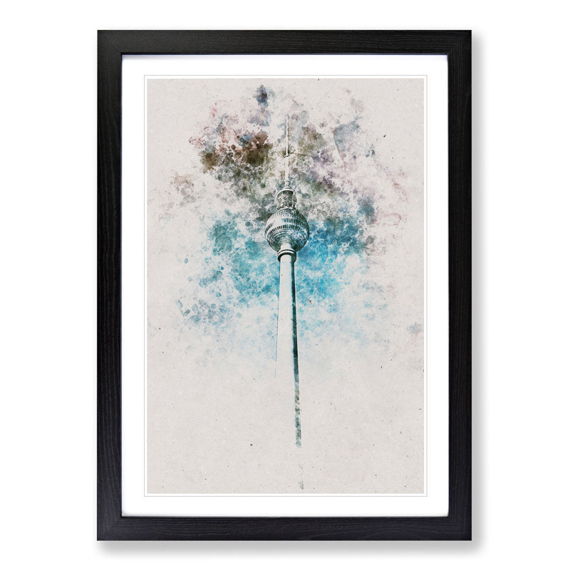Alexanderplatz In Berlin Watercolour - Picture Frame Graphic Art, Black Framed, 87cm H x 62cm W x 2cm D