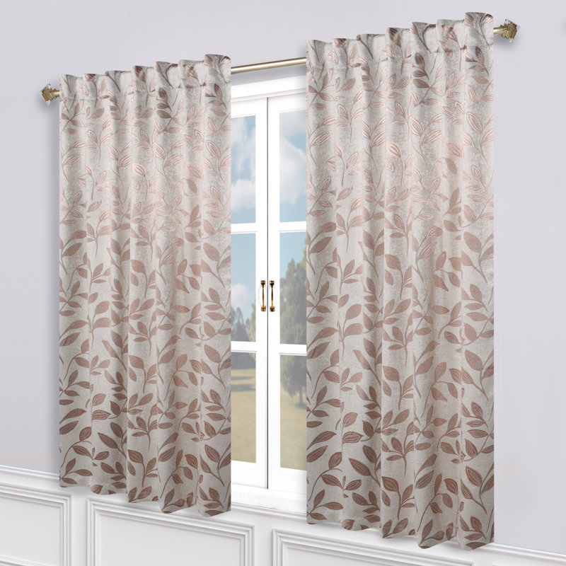  Rideaux occultant 100% polyester à motif de feuilles, Bronze, L 52 po x L 108 po
