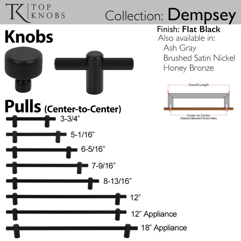 Dempsey Appliance Pull, Flat Black, 12" Center to Center