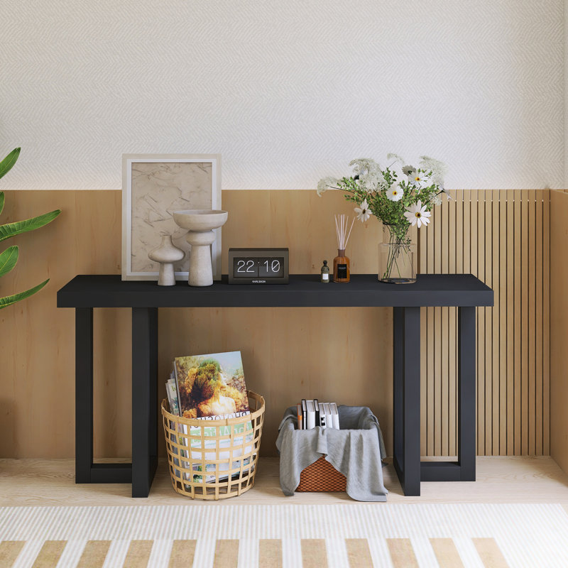63.00'' Console Table With Solid Pine Legs, Black