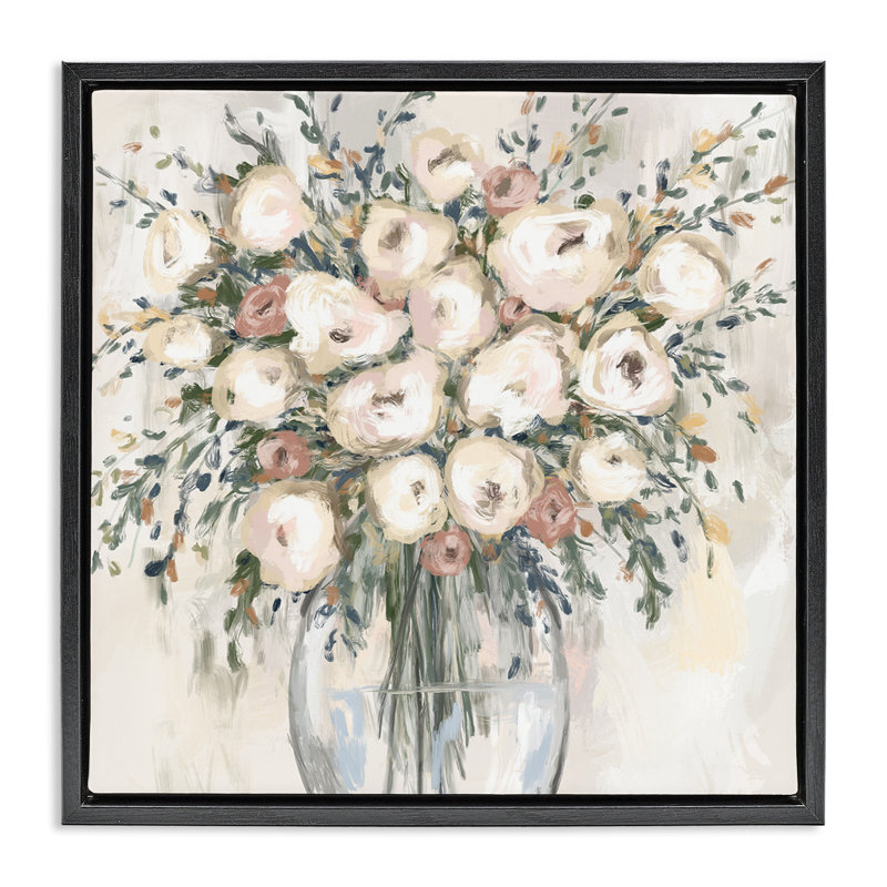«Round Blossoms in Bouquet Black», art par Leah Noel Art, H 18 po x l 18 po, Cadre flottant noir de jais