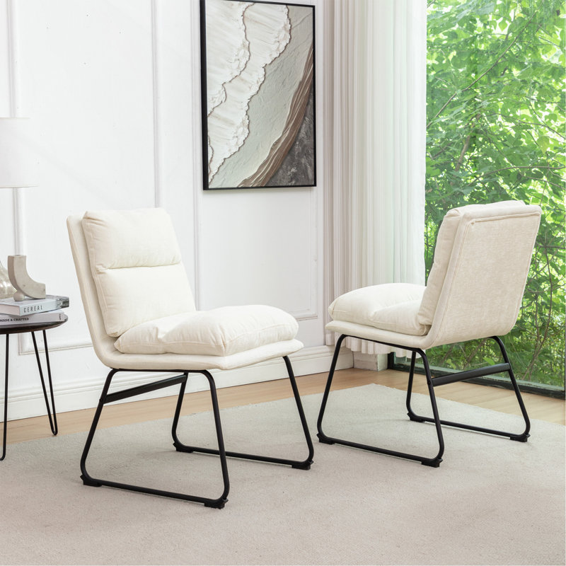 Ensemble de 2 chaises de salle à manger rembourrées Milos, blanc vanille, Blanc