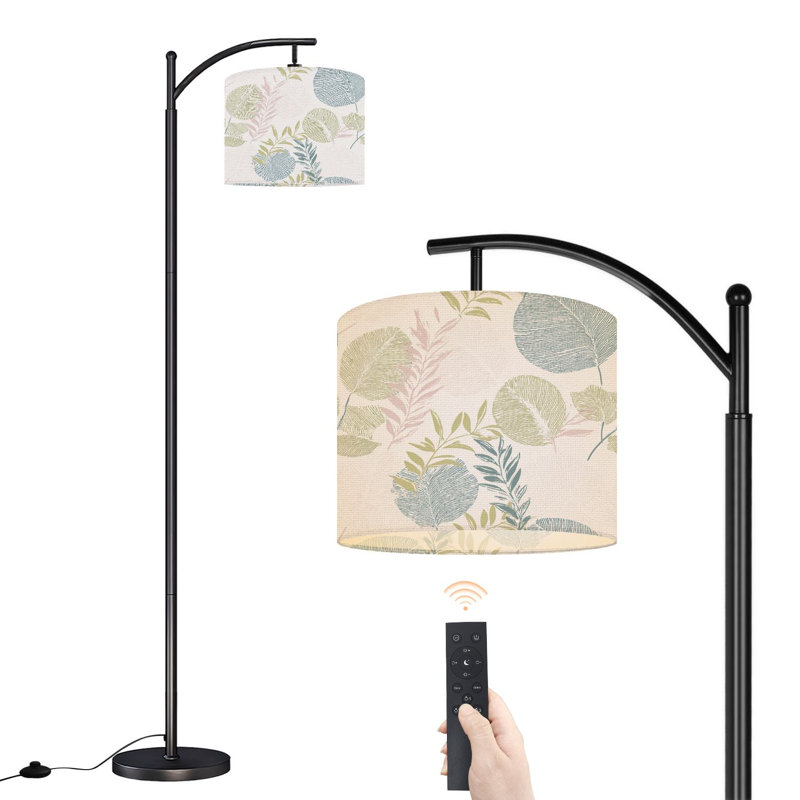 Lampe sur pied à arc avec abat-jour réglable botanique à feuilles vert pastel bleu rose vert sur pied à 3 couleurs avec gradateur de lumière